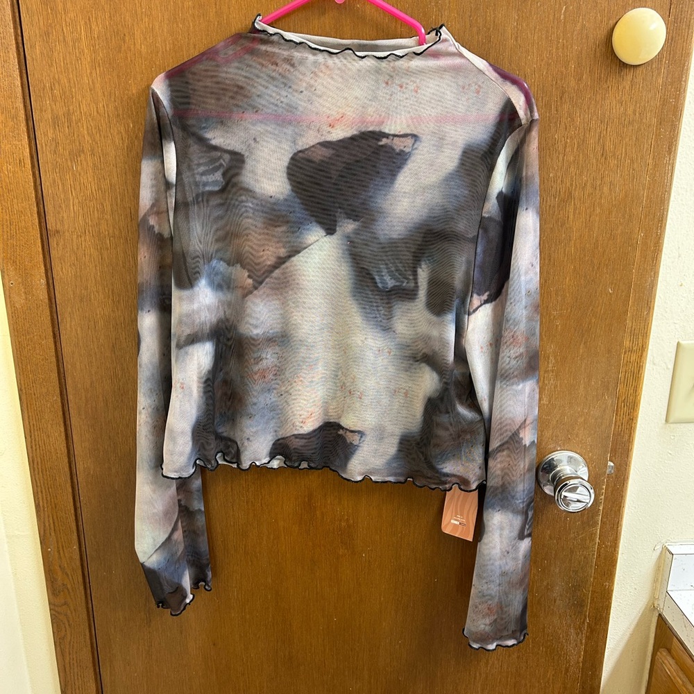 NWT Shein Tie Dye Lettuce Trim Sheer Crop Top 3x